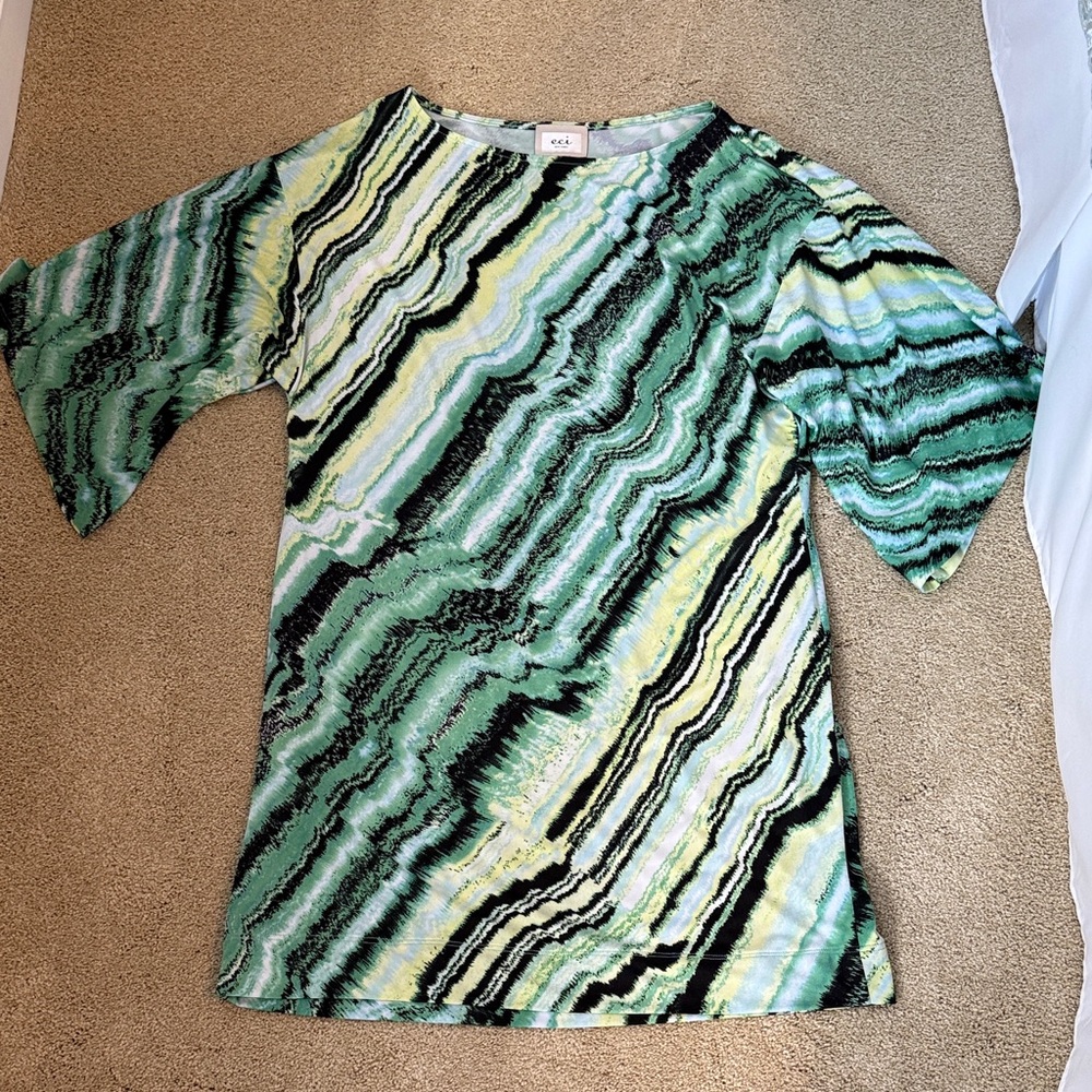 ECI Green and Black Abstract Women's Blouse